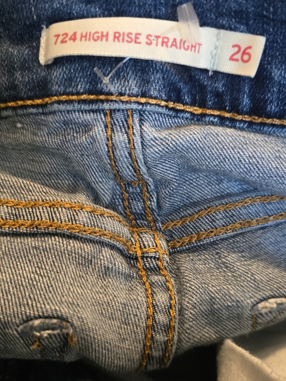 Levi's 724 High-Rise Straight Jeans - Light Blue with Gold Stitching